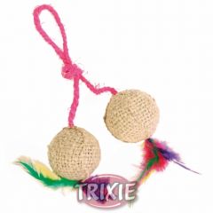 Мячи (джут+кошачья мята) на шнуре с перьями, 4,5см Trixie, TX-4501